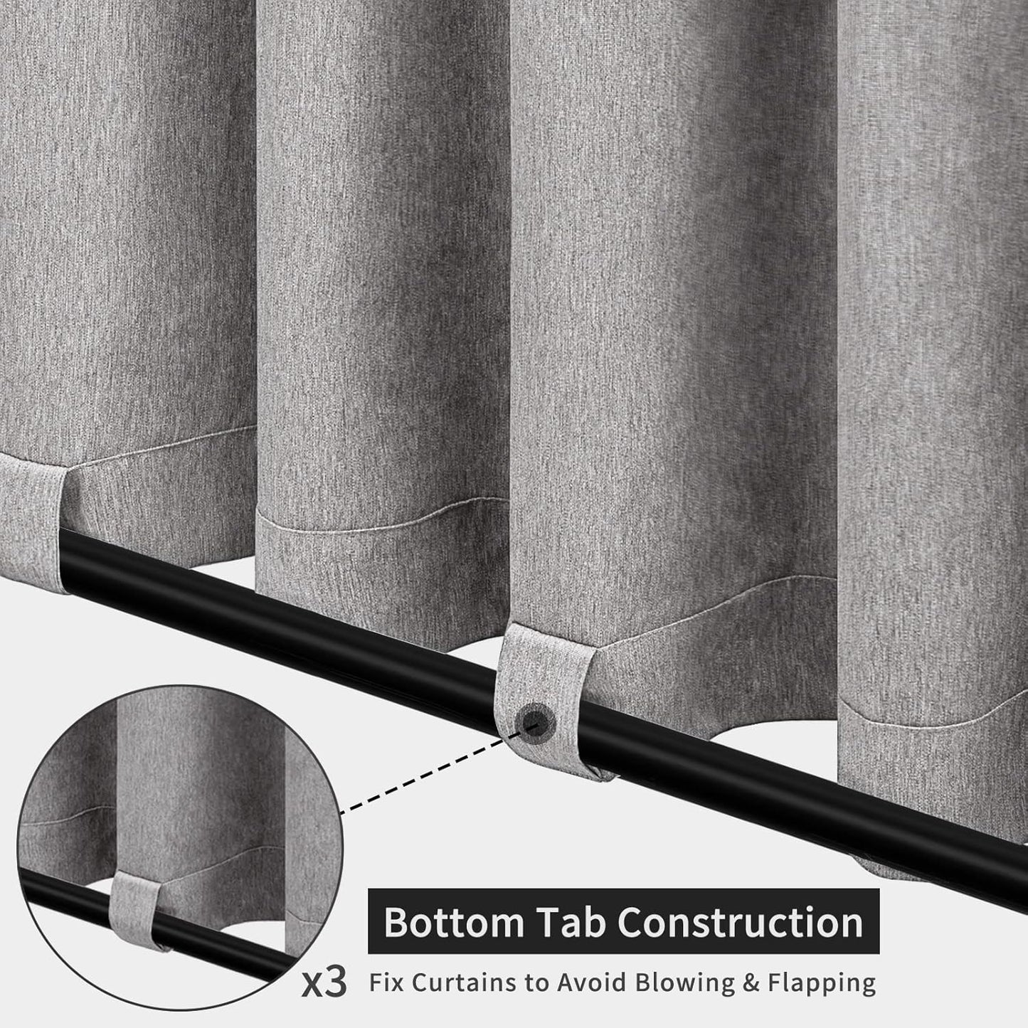 Linen Look Outdoor Curtains Waterproof Windproof Porch Curtains, Soft Thicken Outdoor Privacy Curtains for Patio, Gazebo, Grommet Top and Tab Bottom Drape, 1 Panel, 54X84 Inch, Grey