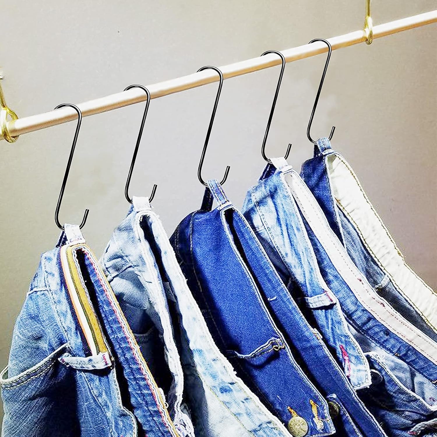 8-Inch Heavy-Duty S Hooks, 6-Pack Extra Large Metal S-Shaped Hooks for Outdoor Plant Hanging, Closet Organization, Flower Baskets, Patio Use, Bird Feeders, Bird Houses, and Kitchen Pots and Pans (Black)