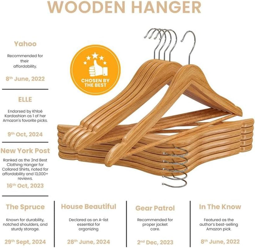 Premium Wooden Hangers 20 Pack - Durable & Slim Coat Hanger - Suit Hanger with 360-Degree Rotatable Hook - Wood Hangers with Shoulder Grooves (Natural Color)