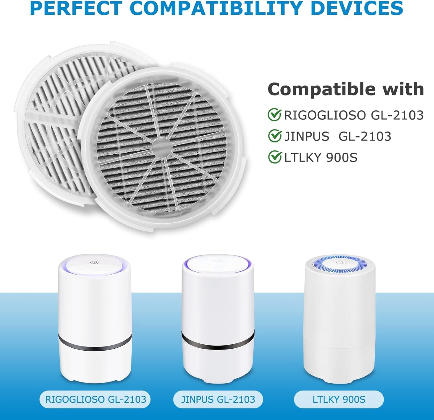 GL2103 Replacement Filter Set for RIGOGLIOSO, JINPUS, and LTLKY Air Purifiers - 2-in-1 HEPA and Activated Carbon Filters (3-Pack)