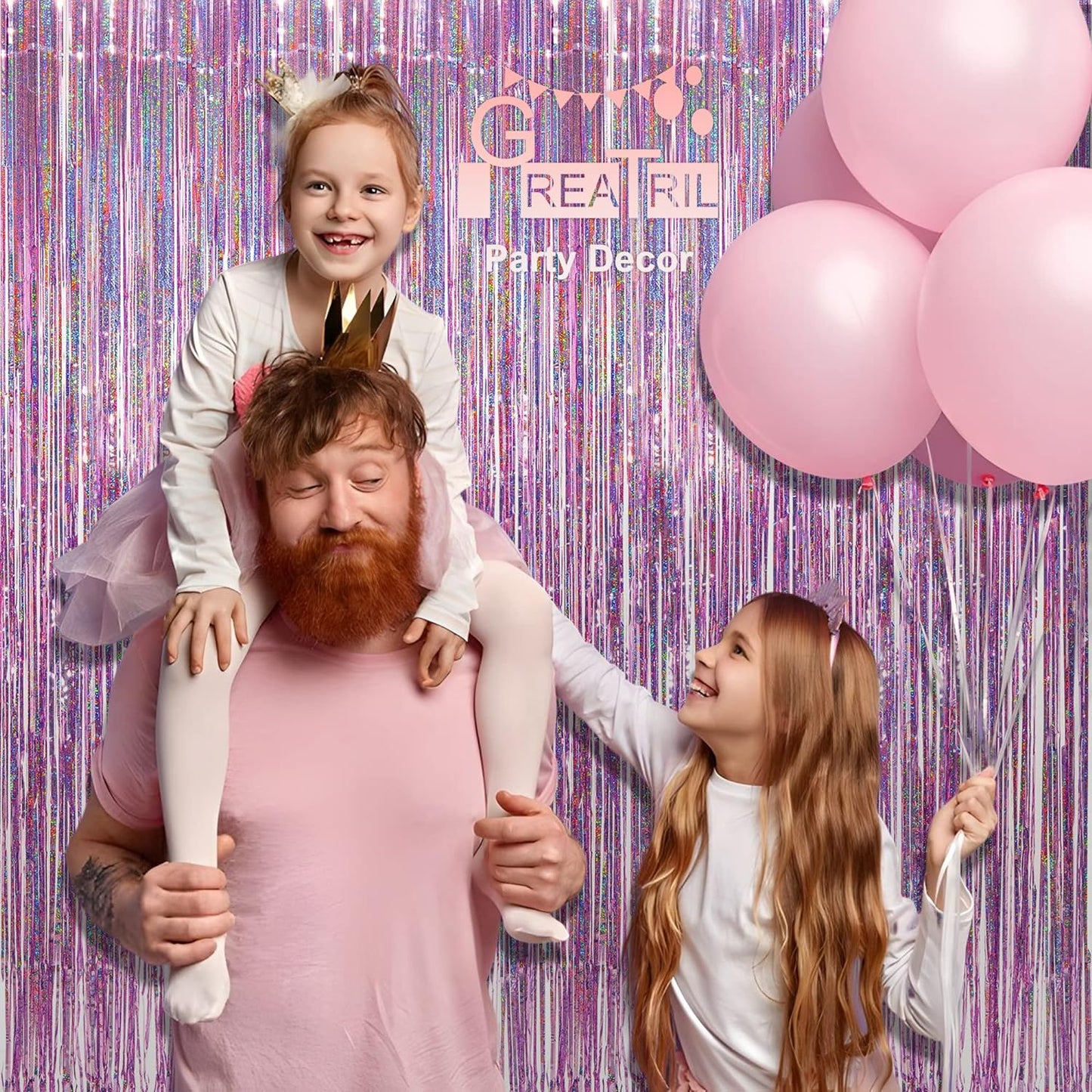 Pink Tinsel Curtain Party Backdrop - Foil Fringe Curtain Lilac Pink Party Streamers for Birthday Girl Princess Bachelorette Euphoria Taylor Themed Party Decorations - 2 Packs