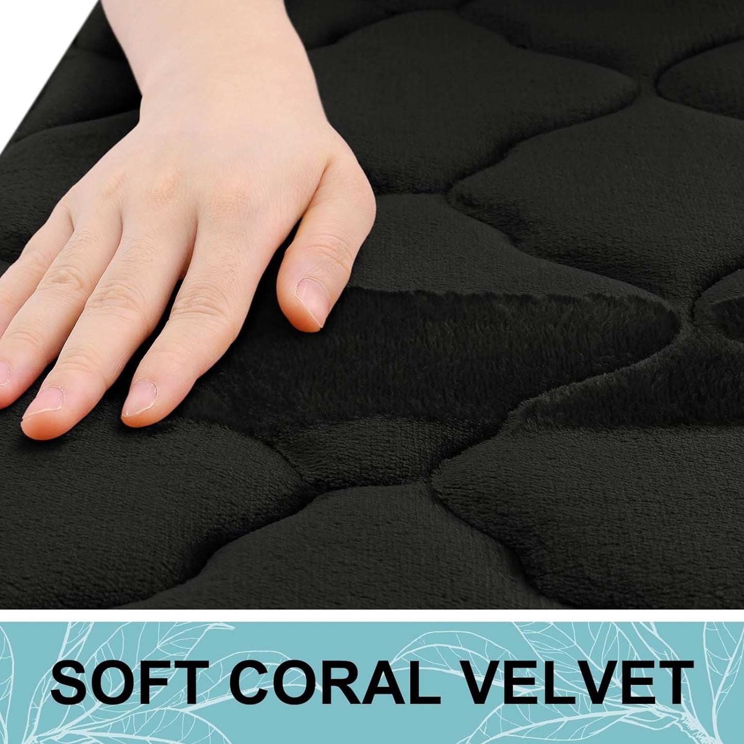 Memory Foam Bath Mat Set of 3 Piece, Bathroom Rugs and Toilet Rug U-Shaped, Ultra Soft and Absorbent, Comfortable, Non-Slip, Machine Washable, Shower and Home Decor Accessories, Black