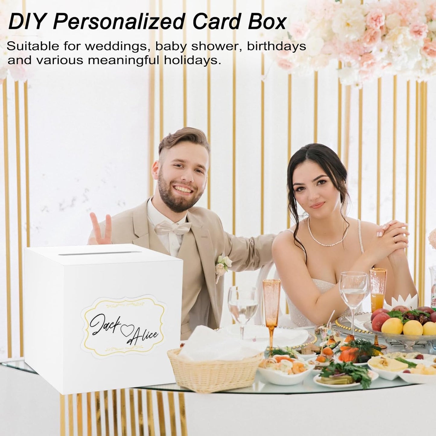 White Cards Box for Birthday, Wedding, Bridal or Baby Shower, Graduation, Anniversaries, Engagement Party Decorations Supplies Money and Cards Receiving Box