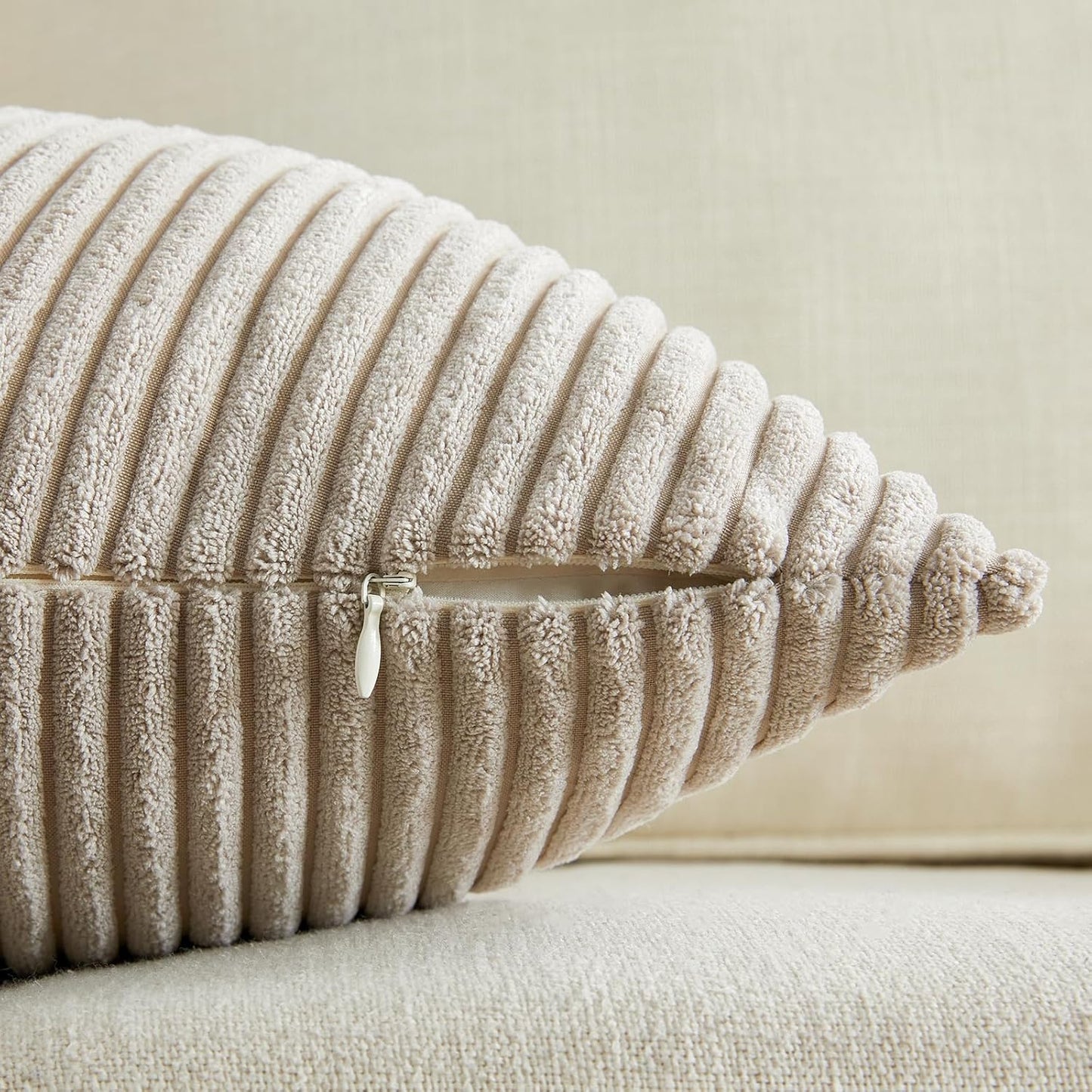 Set of 2 Taupe Boho Lumbar Rectangle Decorative Throw Pillow Covers 12X20 Inch with Diagonally Pattern for Couch Bed Sofa, Soft Corduroy Accent Modern Farmhouse Home Decorations 30X50 Cm