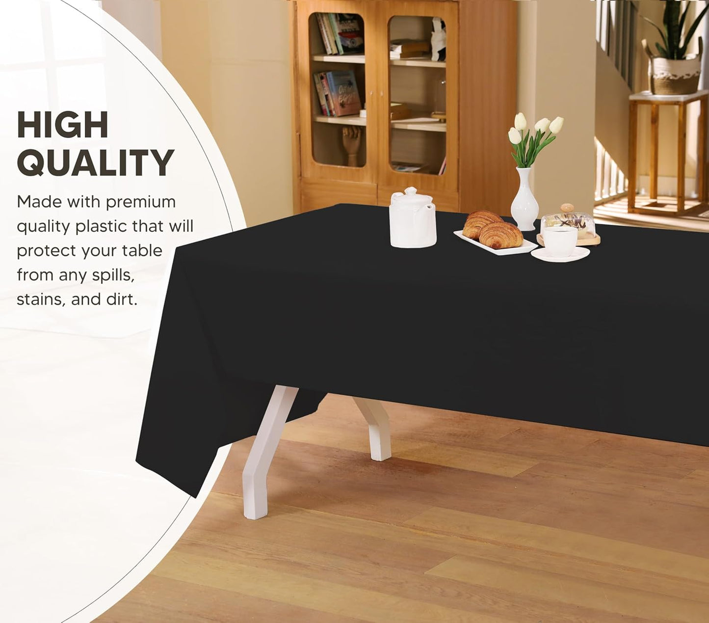 Plastic Table Cloth Disposable (12 Pack - 54X108 Inch) Black Rectangle Tablecloth Waterproof Stain Resistant Party Table Cover