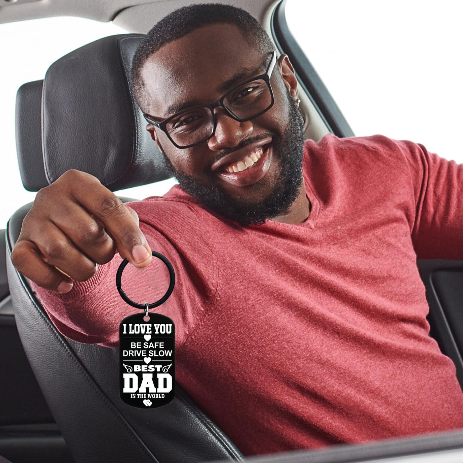 Gifts for Dad - I LOVE YOU BE SAFE DRIVE SLOW BEST DAD in the WORLD Keychain Dad Gifts for Fathers Day, Birthday Valentines Day Secret Santa Christmas Xmas Stocking Stuffer White Elephant Gift