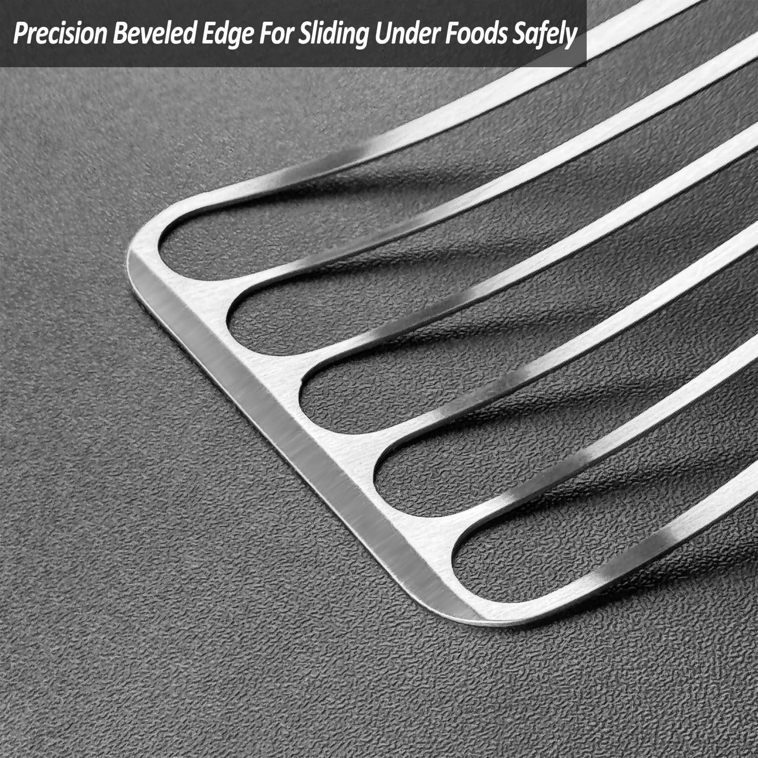 2 Pack Fish Spatula Turner, Stainless Steel Slotted Spatulas for Flipping, Turning, Frying & Grilling, 3"X6"+4"X8" Metal Slotted Spatulas, Wooden Full Tang Handle & Curved Blade