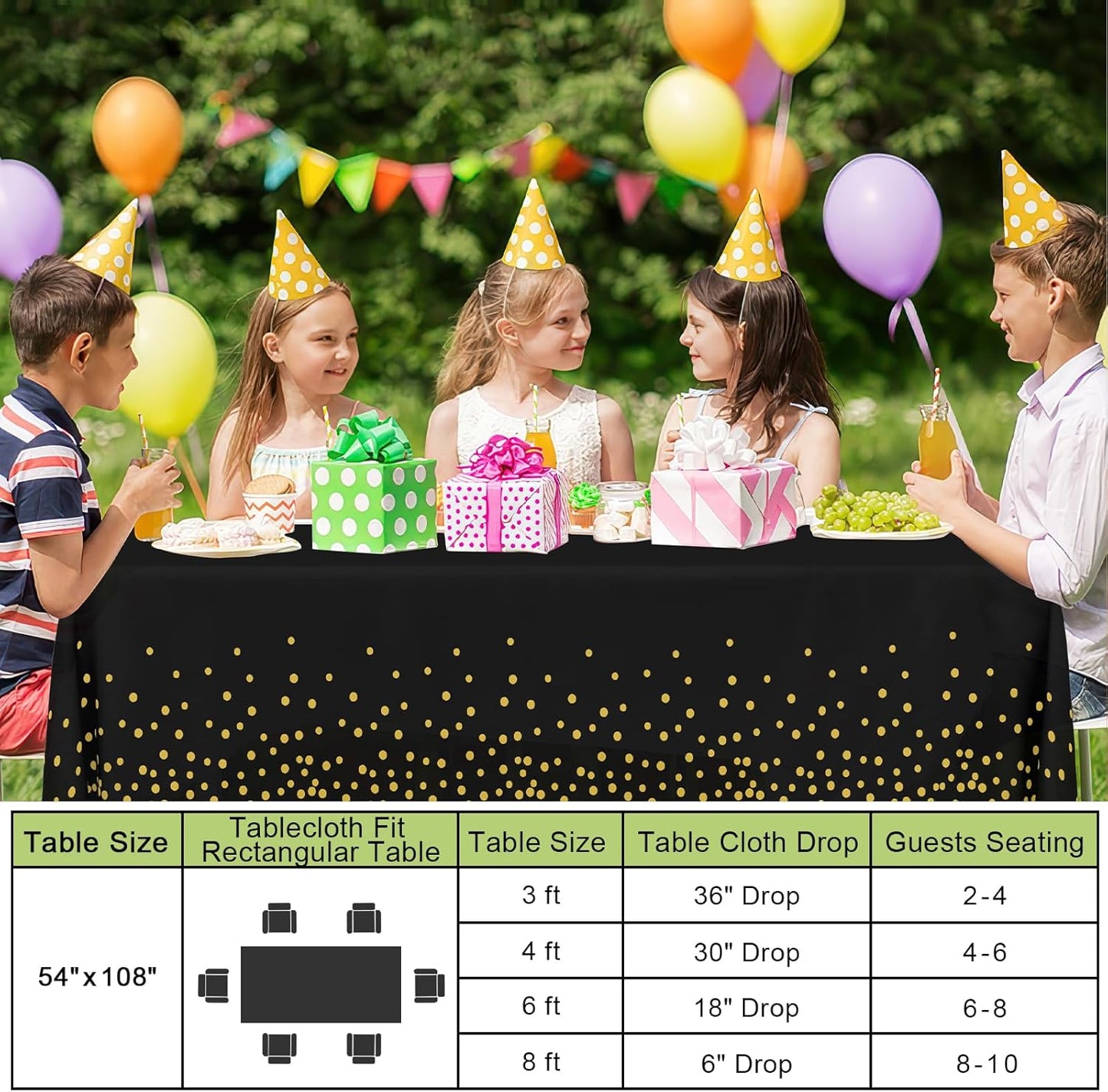 Premium Disposable Tablecloths - 6 Pack, 54 x 108 Inch Waterproof Rectangular Covers for Events, Elegant Plastic Table Covers, Leakproof & Durable, Black & Gold