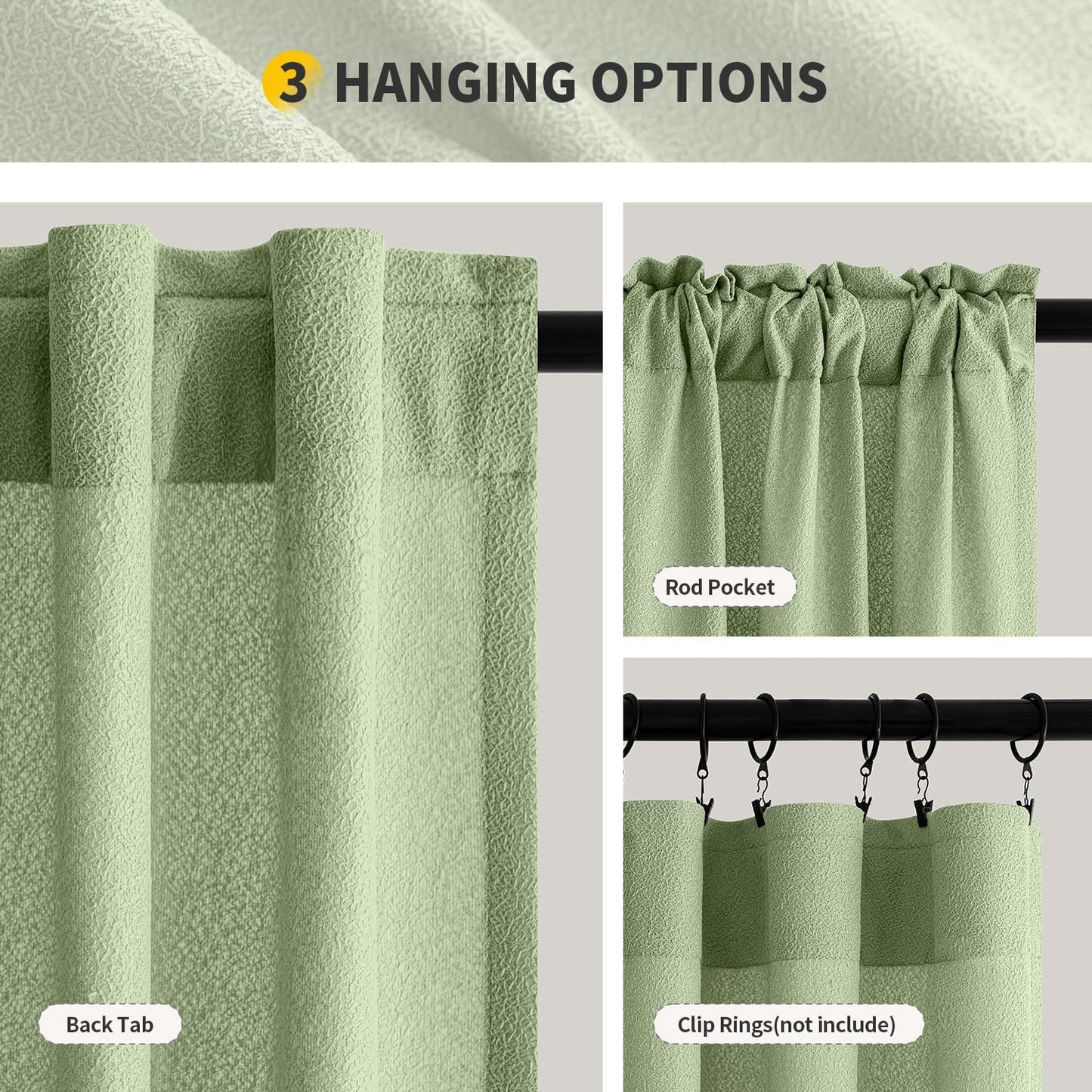Sage Green Thermal Insulated Curtains 63 Inch Long 2 Panels Set for Summer Heat Blocking Non See through Privacy Thick Semi Sheer Light Filtering Back Tab Window Drapes for Bedroom Living Room