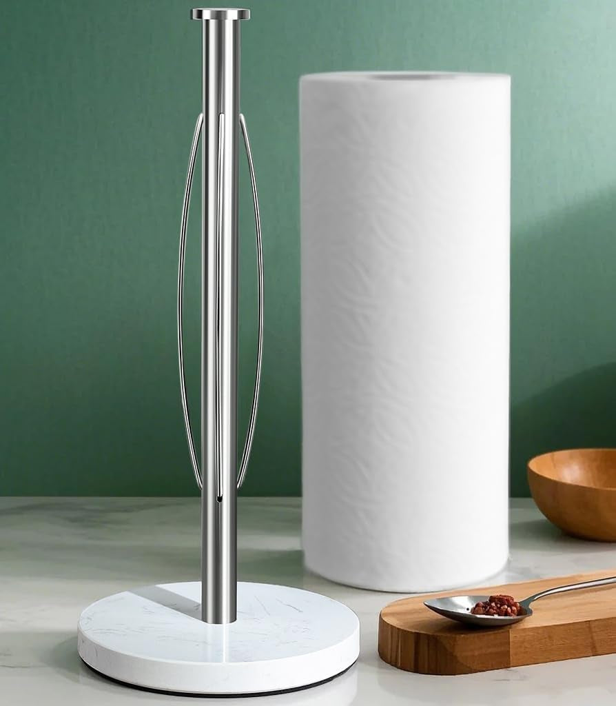 Weighted Marble Base Paper Towel Holder for Kitchen Countertop - Elegant White Design