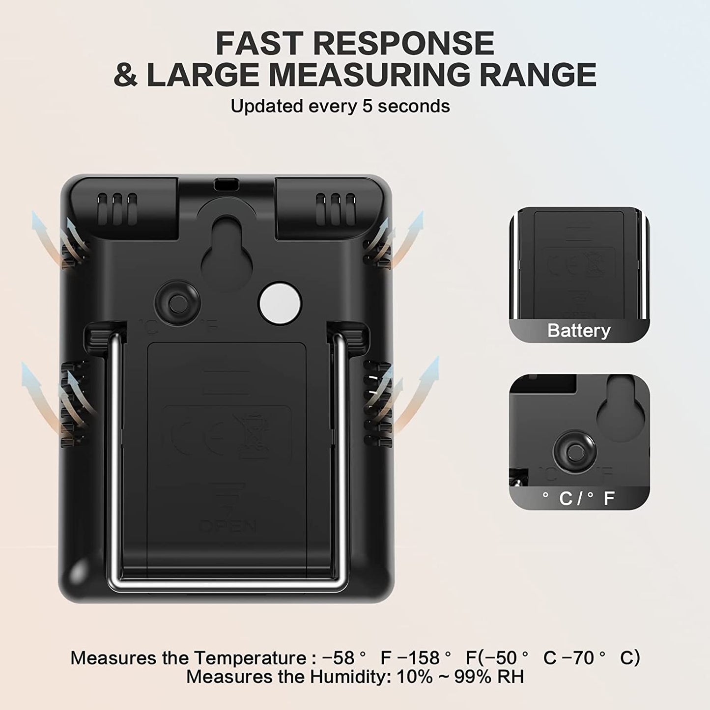 Digital Hygrometer Indoor Thermometer Humidity Meter Room Thermometer with 5S Fast Refresh Accurate Temperature Humidity Monitor for Home, Bedroom, Baby Room, Office, Greenhouse, Cellar (Black)