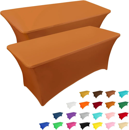 2 Pack 6FT Table Cloth for Rectangular Fitted Events Stretch Caramel Table Covers Washable Spandex Tablecloth Protector for Party, Wedding, Cocktail, Banquet, Festival