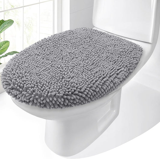 Soft Chenille Bathroom Toilet Lid Cover, Machine Washable Seat Covers, 17.5X15, Stays in Place Rubber Backing, Fits Most Round, Elongated and Oblong Lids, Accessories Decor, Gray