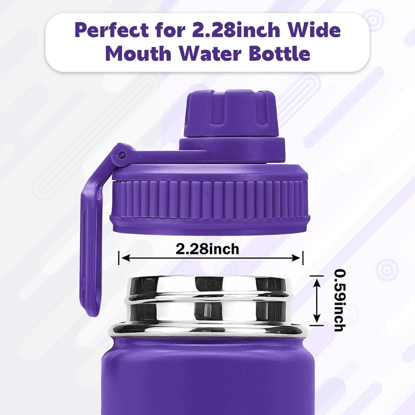 Spout Lid for Hydro Flask Wide Mouth Sport Water Bottles,2 Pack Replacement Lids for Most 12,14,16,18,20,22,32,40,64Oz Wide Mouth Water Bottles with Handle Easy to Carry (Black+Purple)