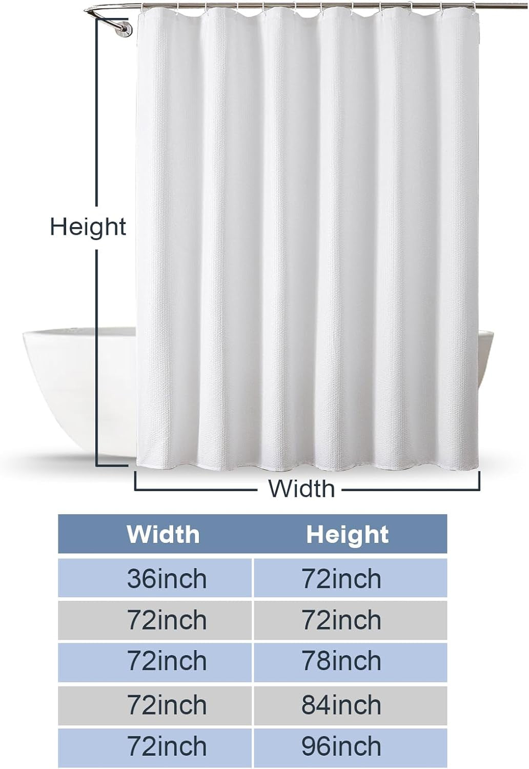 White Stall Shower Curtain for Bathroom, 3D Embossed Textured Fabric Small Shower Curtain for Narrow Stall Size, Machine Washable Water Resistance, Hotel Style, 36" W X 72" L, White