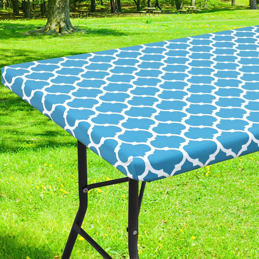 Rectangle Waterproof Picnic Table Cover with Elastic Fit, Durable Flannel-Backed Vinyl Protector for 6-Foot Tables, Ideal for Indoor and Outdoor Use (Light Blue, 30x72 Inches)