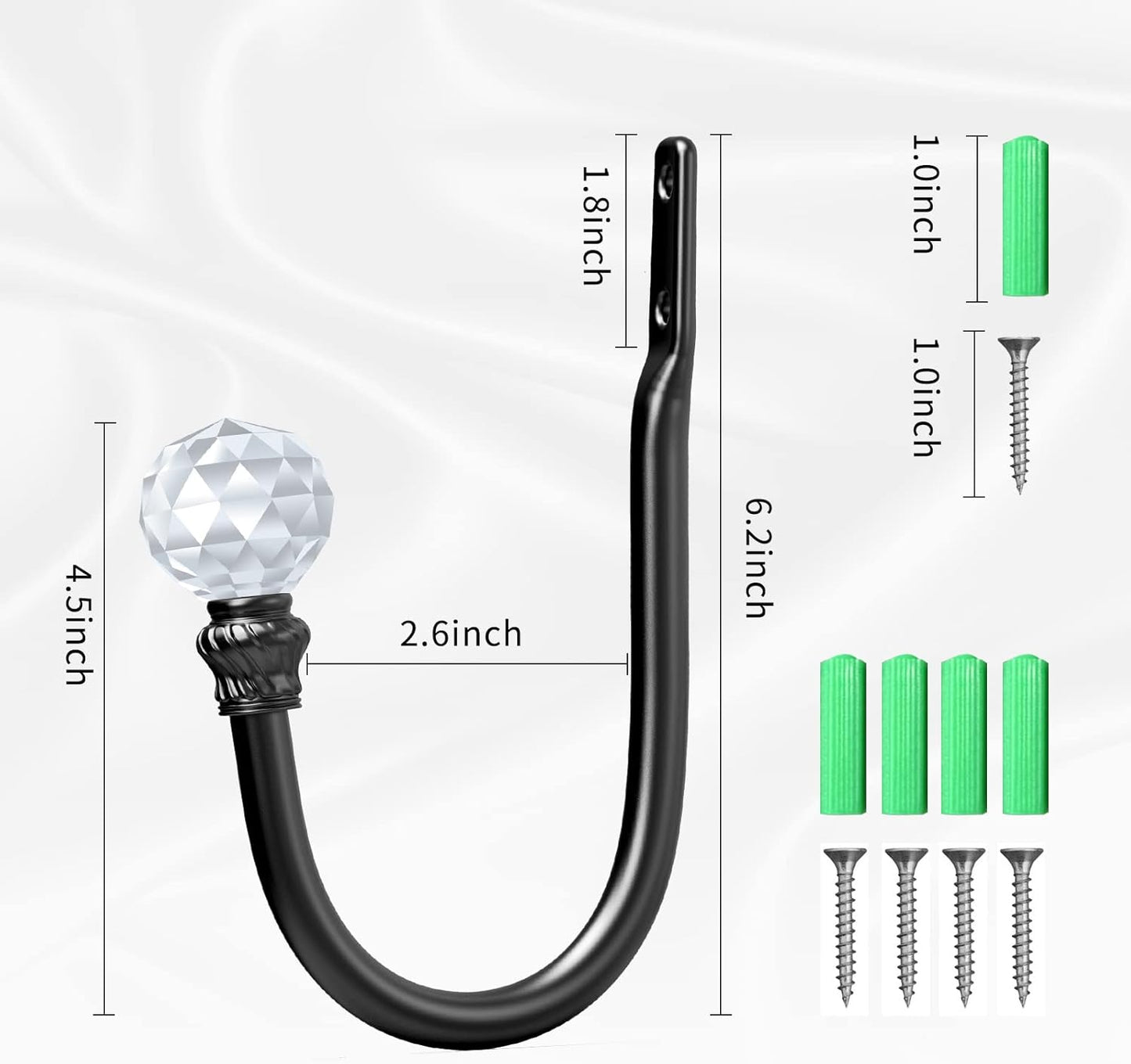 Curtain Holdbacks Black 2Pcs, Curtain Tiebacks Wall Mounted Curtain Hooks Holders for Drapes