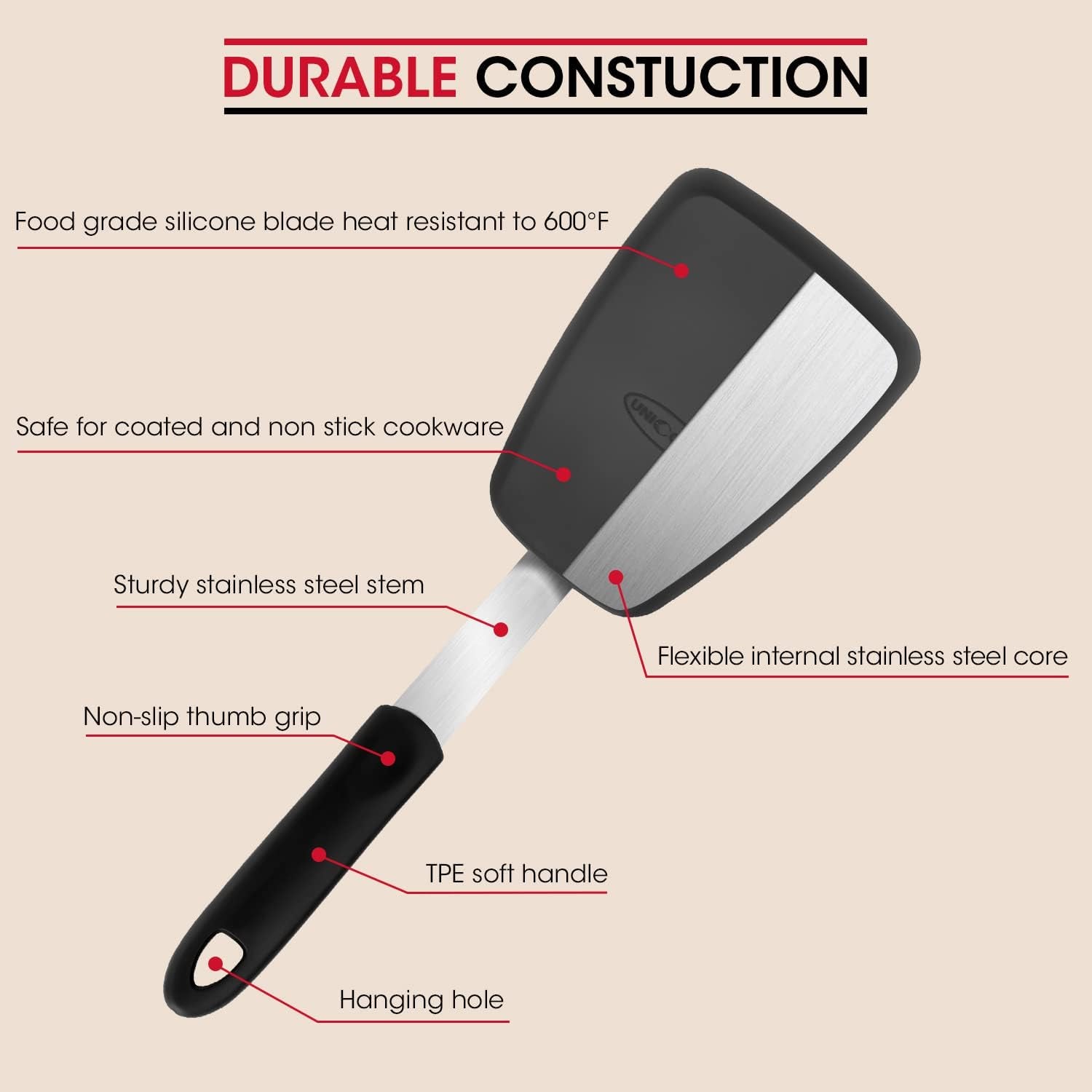 2 Pack Flexible Silicone Spatula, Turner, 600F Heat Resistant, Ideal for Flipping Eggs, Burgers, Crepes and More, Black