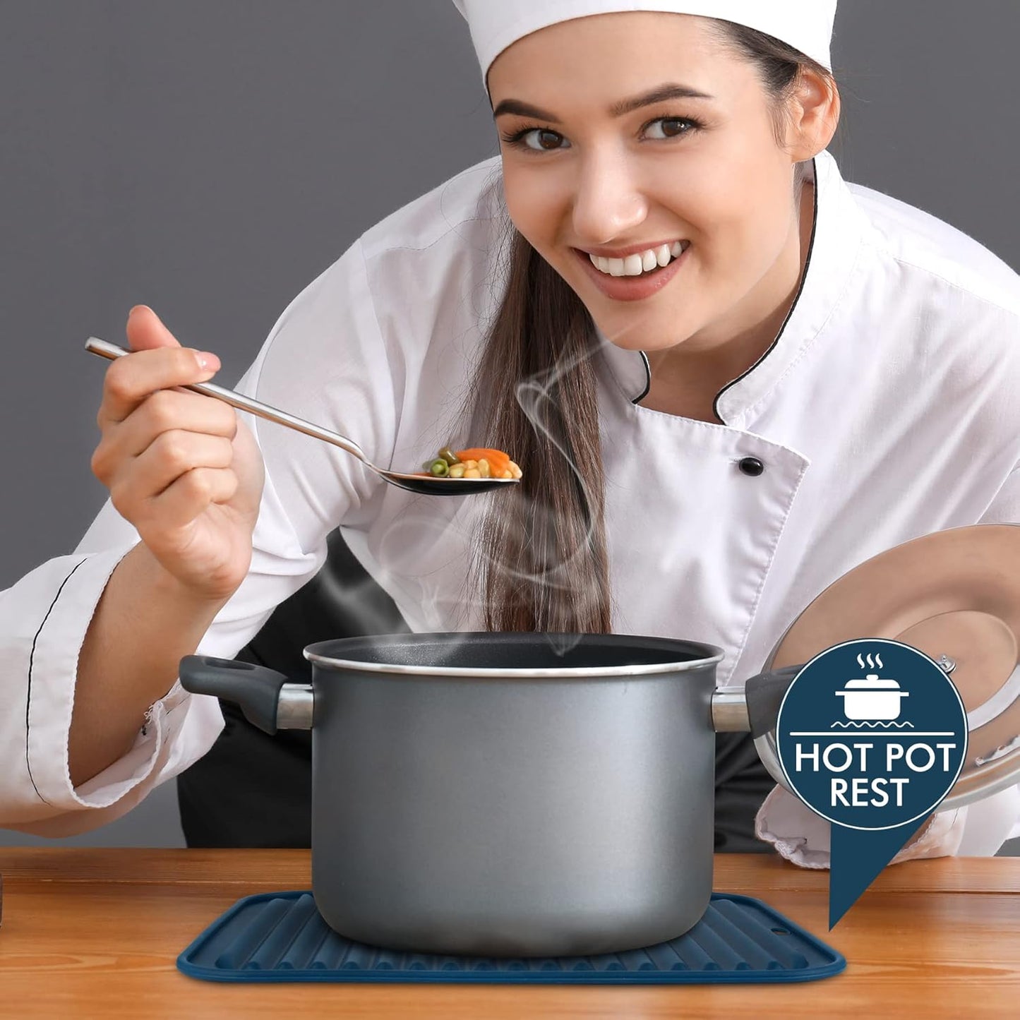 BPA Free Silicone Trivets for Hot Pots and Pans, 446℉ Heat Resistant for Kitchen Counter Dish Drying Mat, Set of 2 Classic Blue