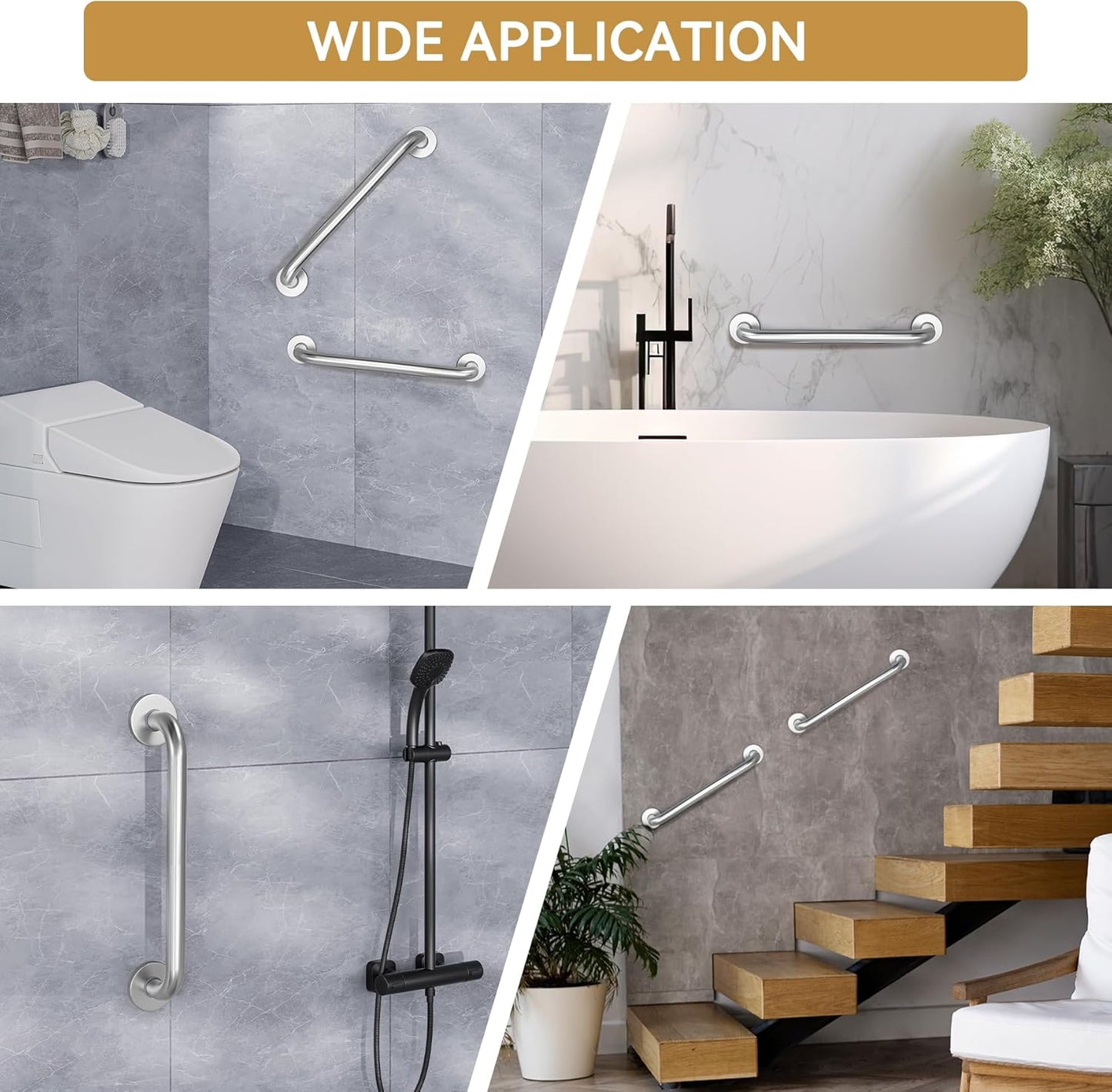 Shower Grab Bars for Bathtubs and Showers, Handicap Grab Bars for Shower anti Slip, Shower Grab Bars for Senior for Wall Stainless Steel, Holds up to 500Lbs, 12" L X 1" D, Brushed Nickel