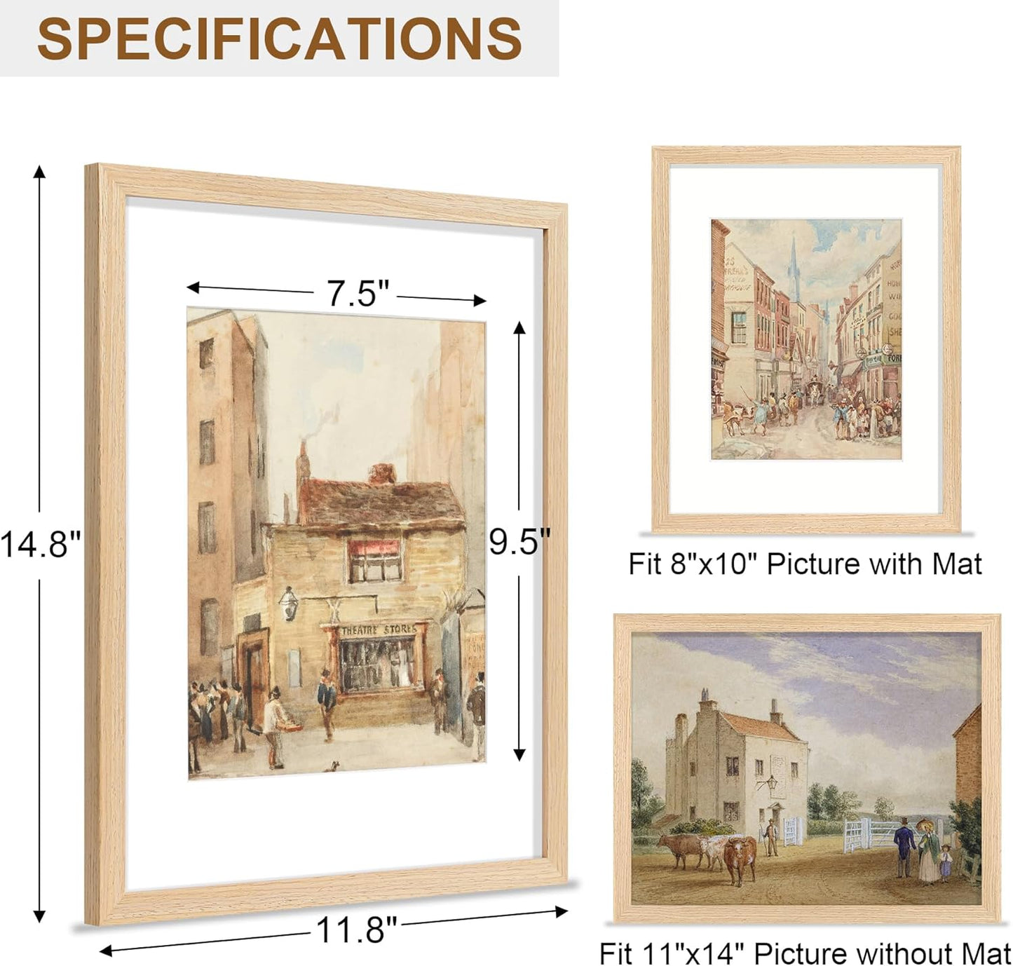 11X14 Picture Frame - Solid Natural Wood Frame with Shatterproof Plexiglass, Includes 8X10 Mat, Wall Hanging for Photos, Art, Home & Office Decor (1 Pack)