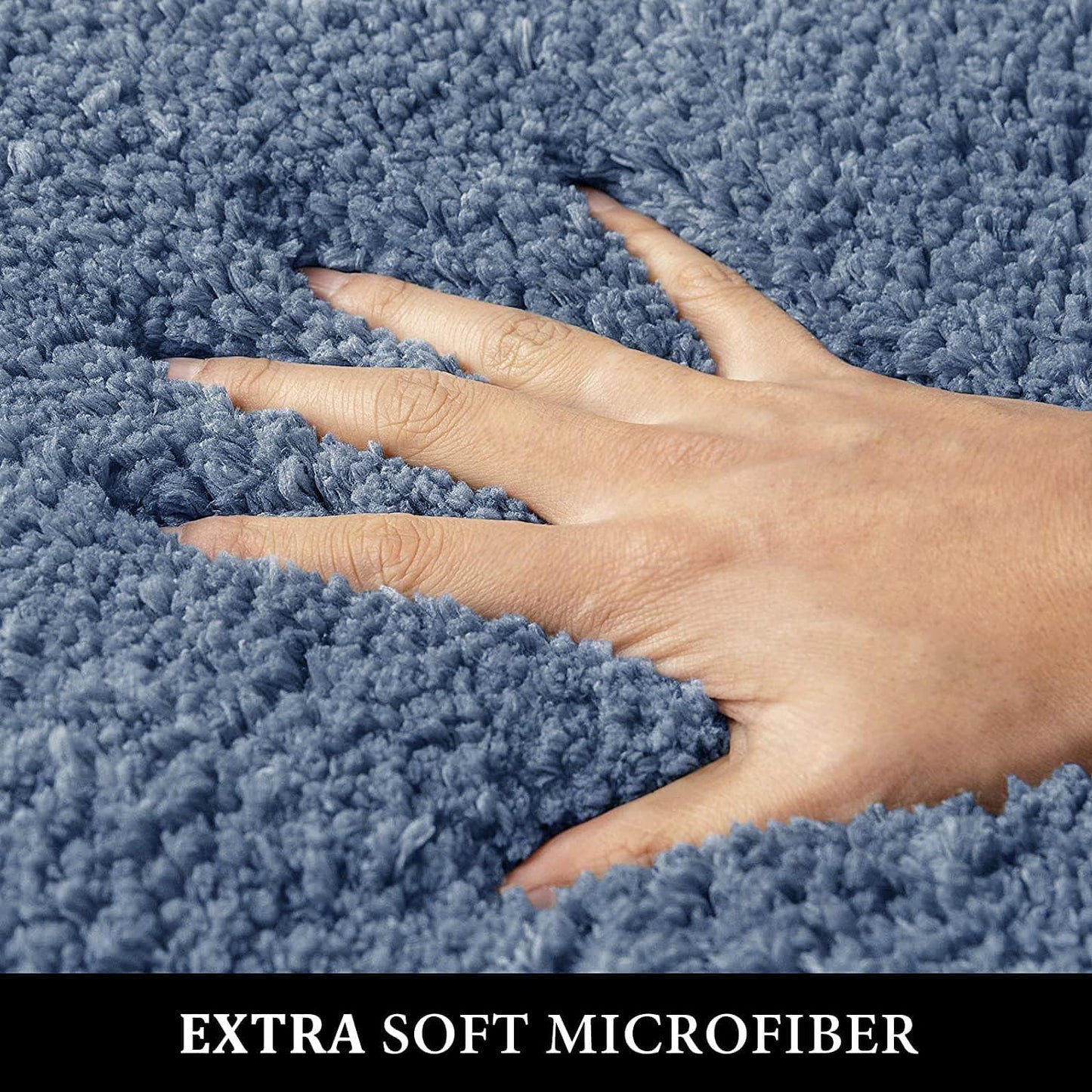 Microfiber U-Shaped Contour Bath Mat - Extra Thick, Soft, Absorbent, Non-Slip Rug for Bathroom Commode - Machine Washable (20x20 Inch, Dusty Blue)