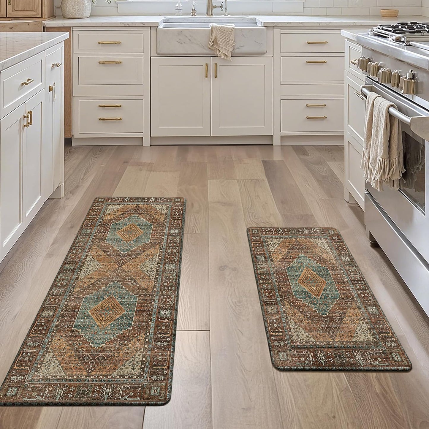 Kitchen Mats for Floor 2Pcs, Washable anti Fatigue Mat for Cushioned, 17.3"X47"+17.3"X30", Waterproof Kitchen Rugs, Non Slip Comfort Standing Mat Rug for Home, Sink, Laundry, Brick