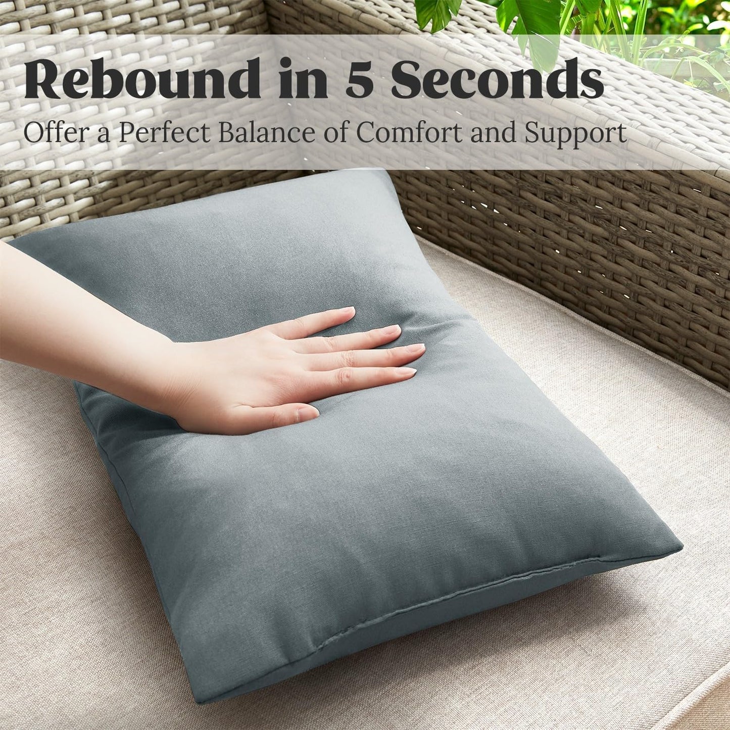 ® Outdoor Water Resistant Throw Pillows, Feathers and down Filled Decorative Pillows for Couch Cushion Garden Bench 12 X 20 Inch, Set of 2, Grey