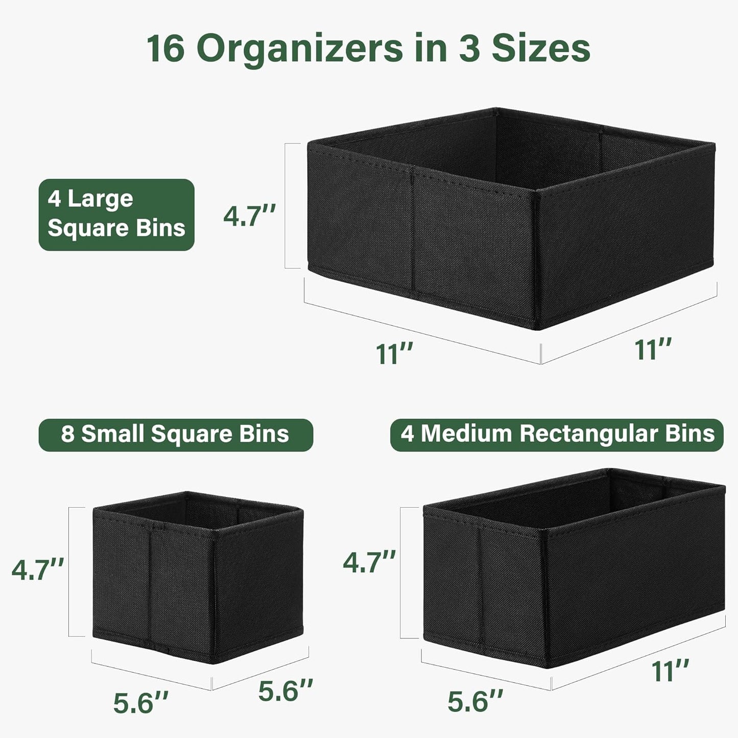 16 Pack Drawer Organizer Clothes, Dresser Drawer Organizers for Clothing Fabric Foldable Closet Organizers and Storage Bins for Baby Clothes, Nursery, Underwear, Bras, Socks