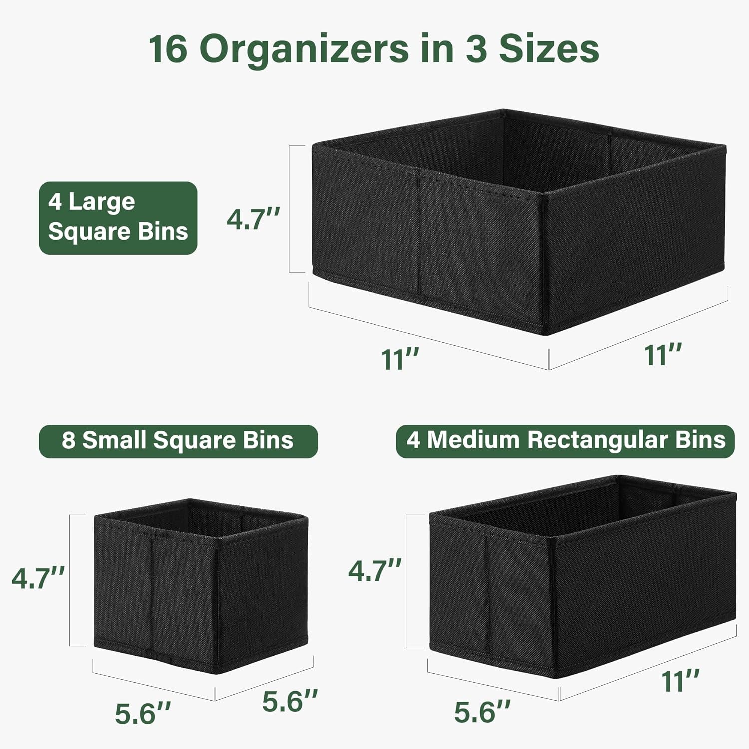16 Pack Drawer Organizer Clothes, Dresser Drawer Organizers for Clothing Fabric Foldable Closet Organizers and Storage Bins for Baby Clothes, Nursery, Underwear, Bras, Socks