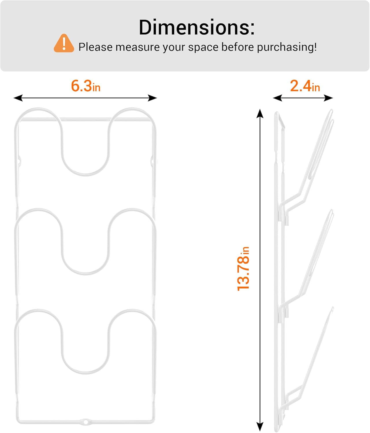 2 Pack Pot Lid Organizer Rack for Cabinet Door/Wall, 6-Tier Pot Lid Holders inside Cabinet Door, No Drilling Adhesive Wall/Door Mounted Rustproof Pots and Pans Lid Organizers for Kitchen Storage White
