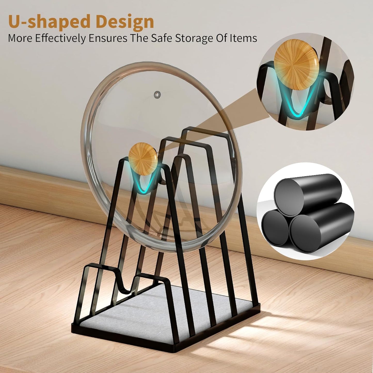 Multifunctional Kitchen Counter Organizer with Fast-Drying Stone and Stainless Steel Pot Lid Holder, Black