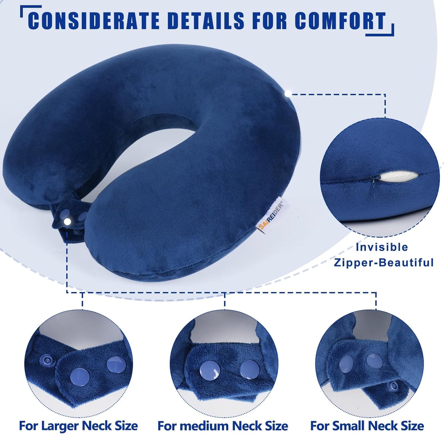 Neck Pillows for Travel-Head Neck Support Travel Pillow for Traveling, Car, Home, Office Adjustable(Navy Blue)