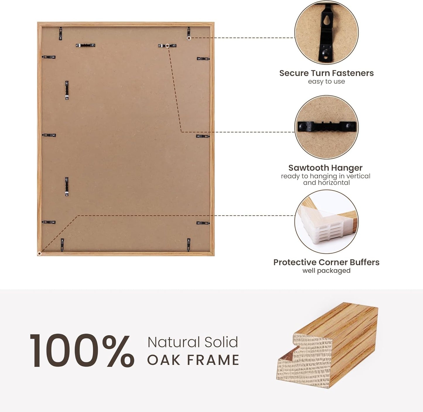 18X24 Picture Frame for Wall,Premium Solid Oak Wood Poster Frames Mat for 16X20 Picture & Tempered Glass-18X24 Frame for Wall Art Photo and Prints,Tabletop Display Family Picture-Natural Oak 2 Pack