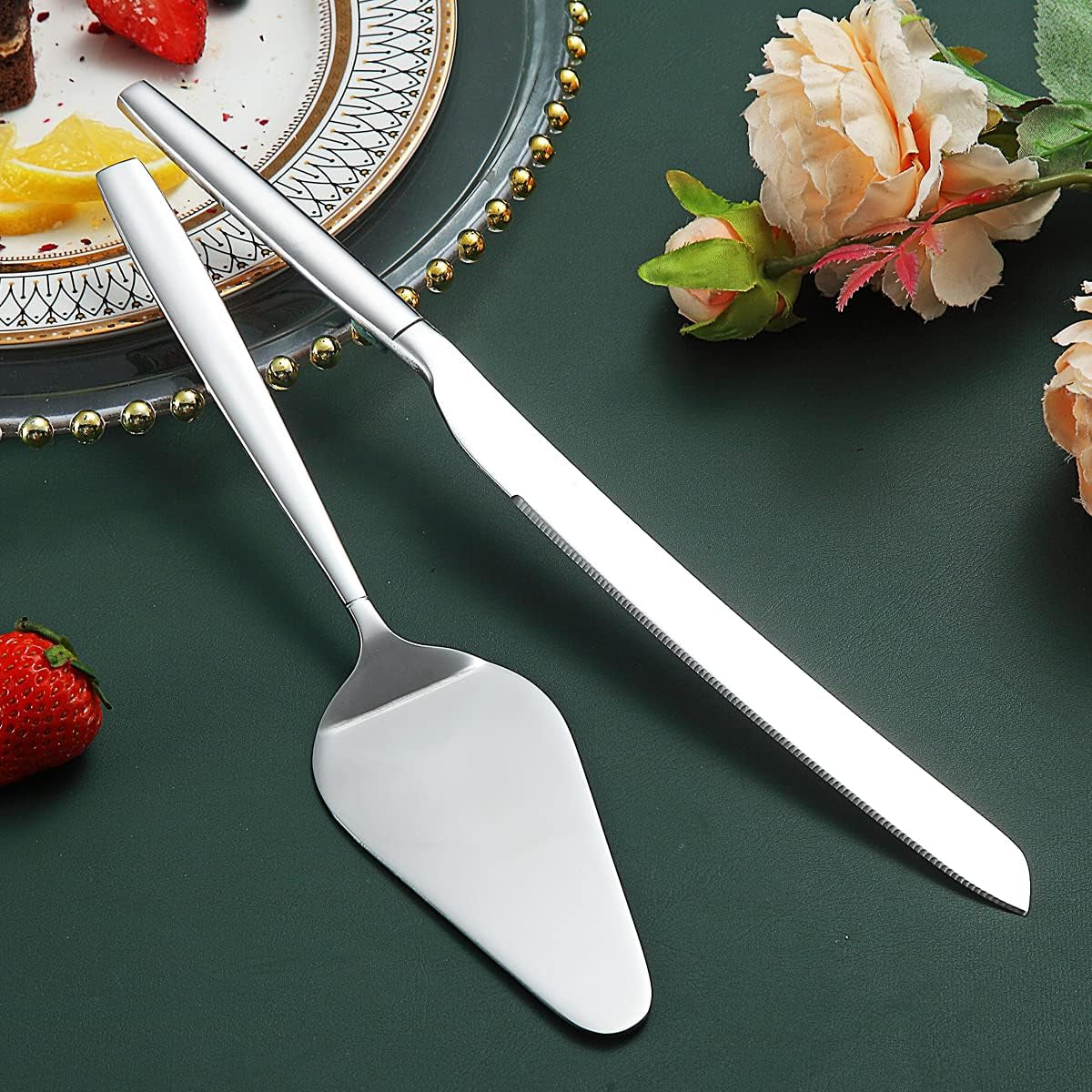Stainless Steel Wedding Cake Knife and Server Set - Elegant Cake Cutting Set for Weddings, Birthdays, and Special Events