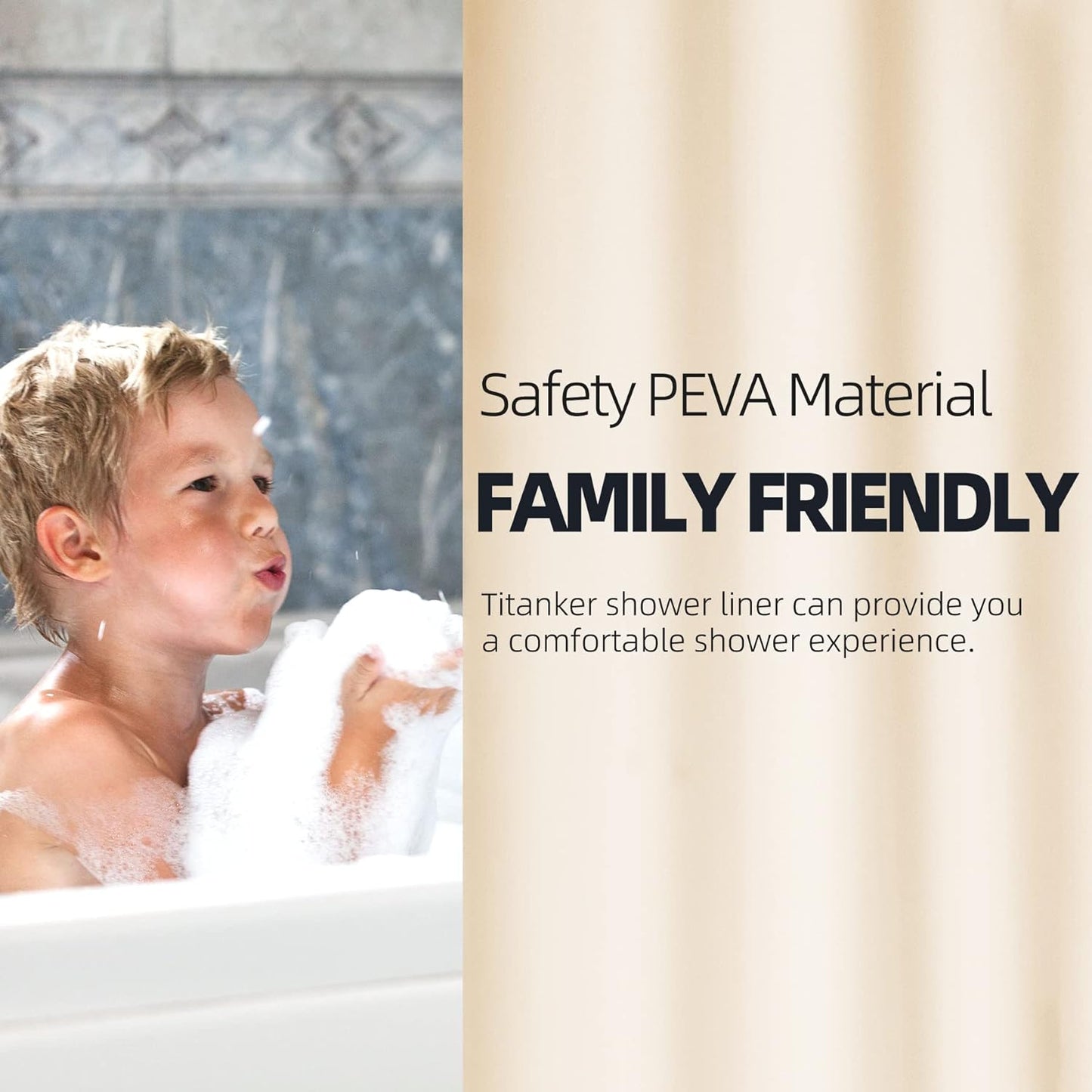 12 Pcs Shower Curtain Hooks and 72 X 72 Beige Shower Curtain Liner