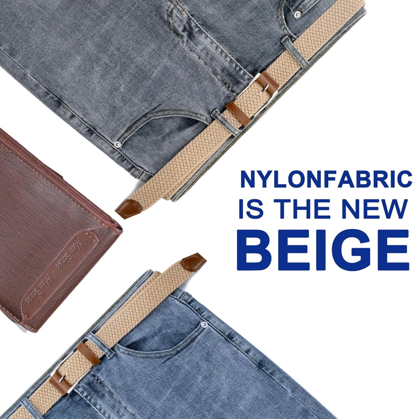 Mens Belt, Canvas Elastic Fabric Woven Stretch Multicolored Braided Belts for Golf Casual Pants Shirts Jeans