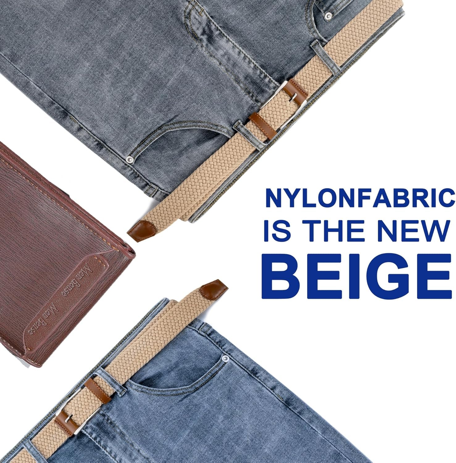 Mens Belt, Canvas Elastic Fabric Woven Stretch Multicolored Braided Belts for Golf Casual Pants Shirts Jeans