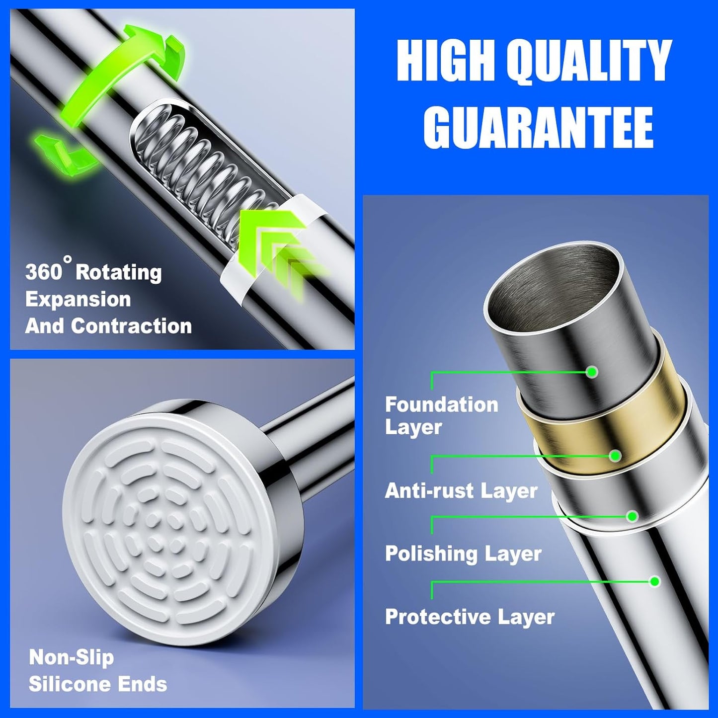 Shower Curtain Rod Tension - 26-76 Inch Never Rust Non-Slip Spring Tension Curtain Rod No Drilling Stainless Steel Curtain Rod Use Bathroom Kitchen(Silver)