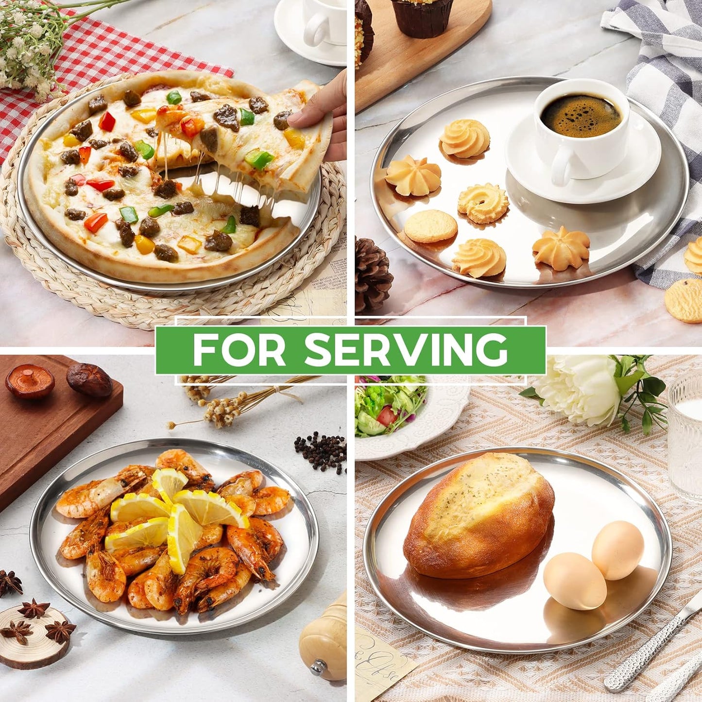 10 Inch Pizza Pan, Stainless Steel round Pizza Tray Baking Pans, Pizzas Plate Serving Tray for Cookie Meat, Oven & Dishwasher Safe & Easy Cleaning, (Mirror Finish) - 8 Pieces