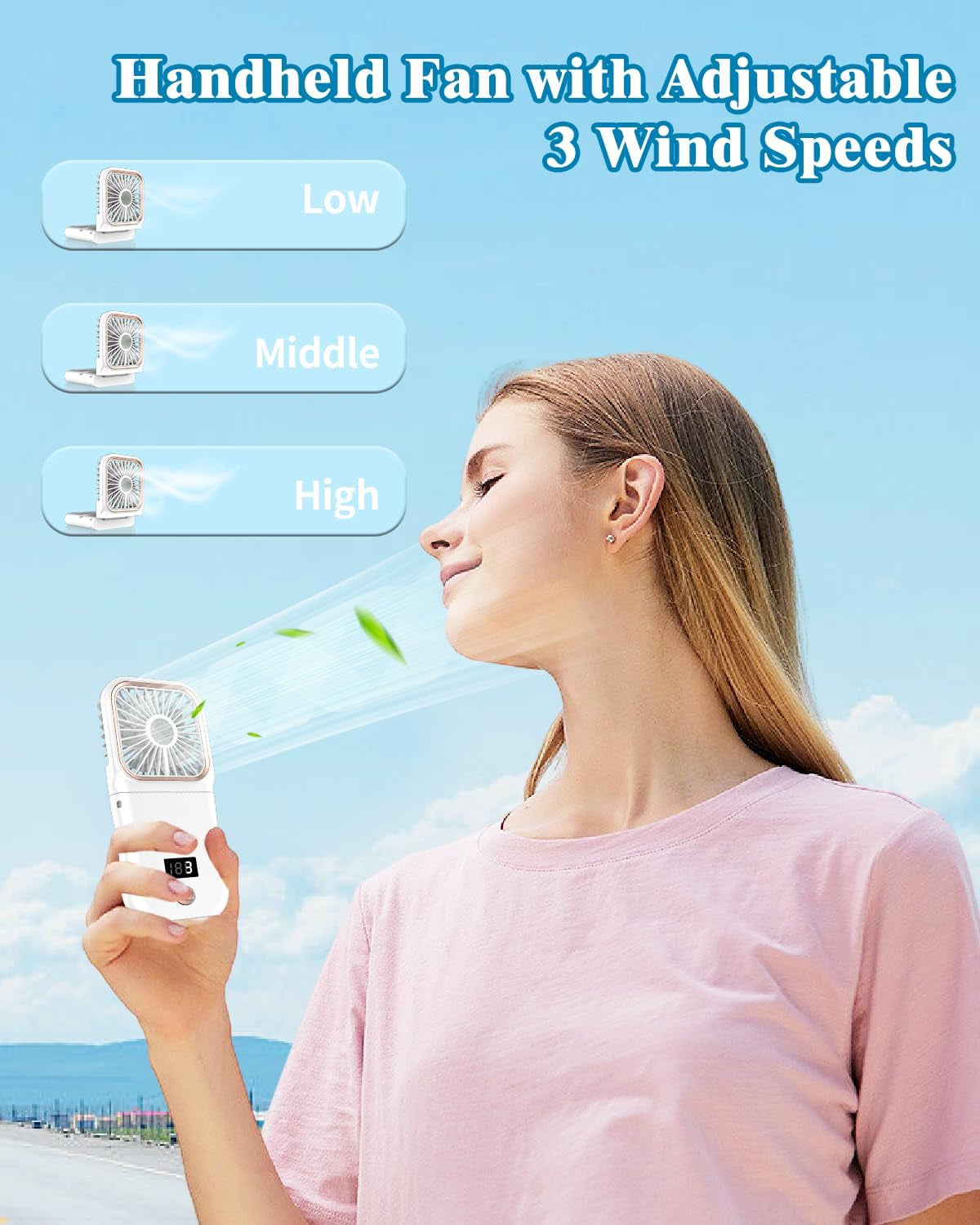 Handheld Fan Rechargeable,Portable Fan Battery Operated with LED Display,Mini Small Hand Foldable Fans with Power Bank,4000Mah Travel Personal Fans,Makeup Lashfan for Girls Women Kids