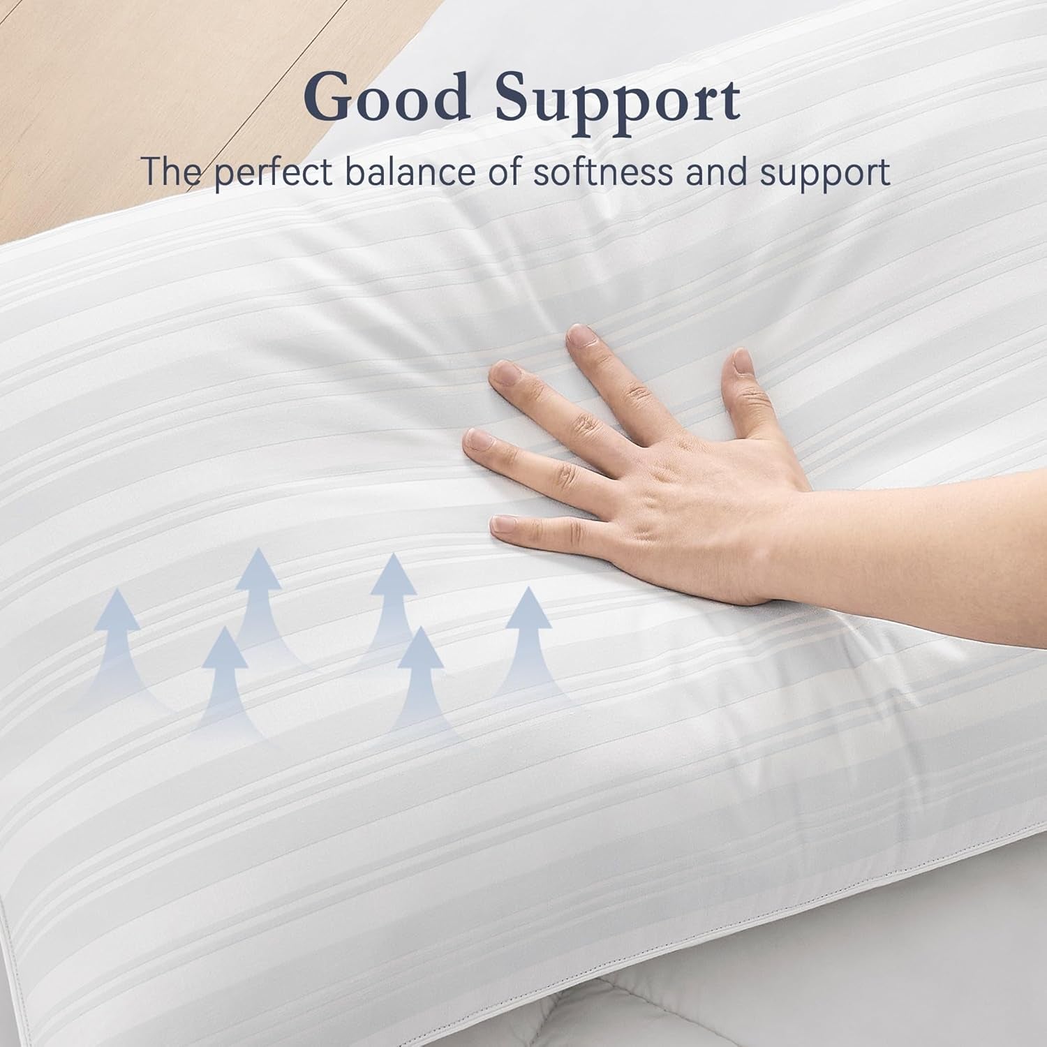 ® Goose Feather down Pillows, Luxury Hotel Collection Bed Pillows for Sleeping Set of 2, 100% Cotton Cover with Silver Stripe, Standard Size