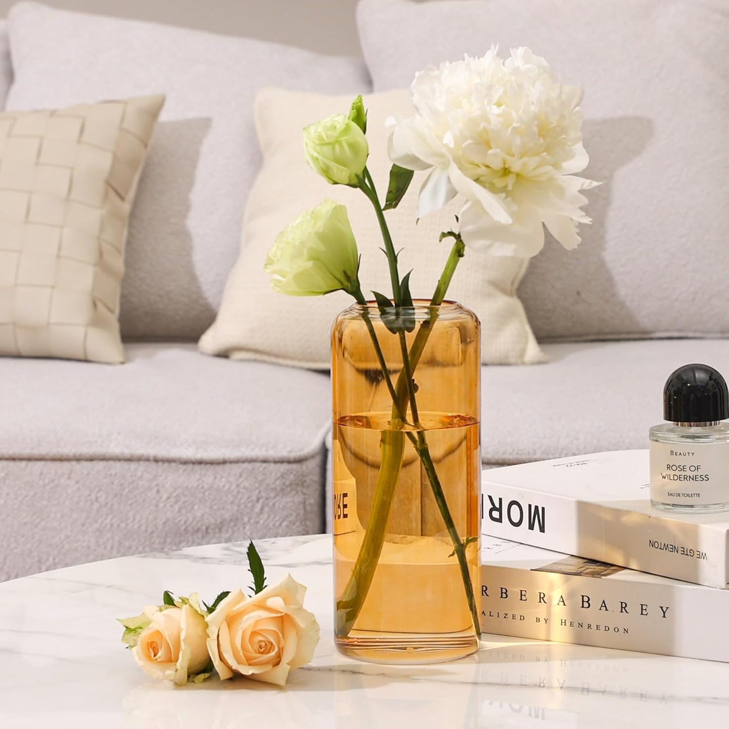 Glass Flower Vase, 8 Inch Tall Bud Vases, Home Decor Vases for Centerpiece for Living Room and Bedroom, Decorative Vases for Wedding, Valentines' Day, Mother'S Day (Amber)