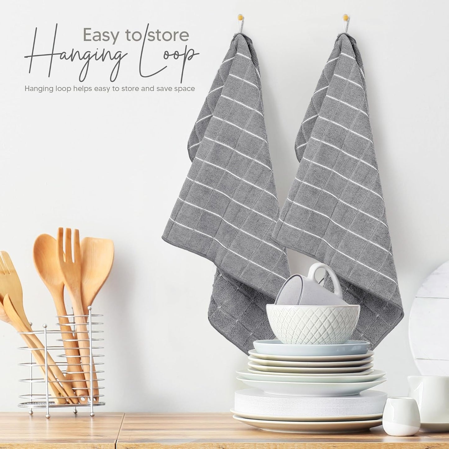 - Microfiber Kitchen Towels, Super Absorbent 18 X 26 Inches, Durable, Soft, and Lint Free Dish Towels, Ideal for Cleaning Dishes, Pans, and Kitchen Appliance (8 Pack, Grey)