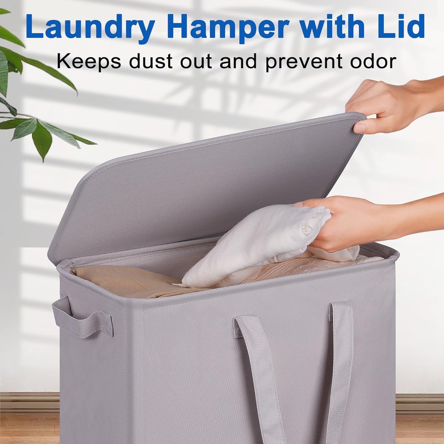 Slim Laundry Hamper with Lid and Wheels, Small Rolling Laundry Basket with Handle for Small Spaces, Tall Dirty Clothes Hampers for Dorm, Bathroom and Bedroom, 75L, Grey