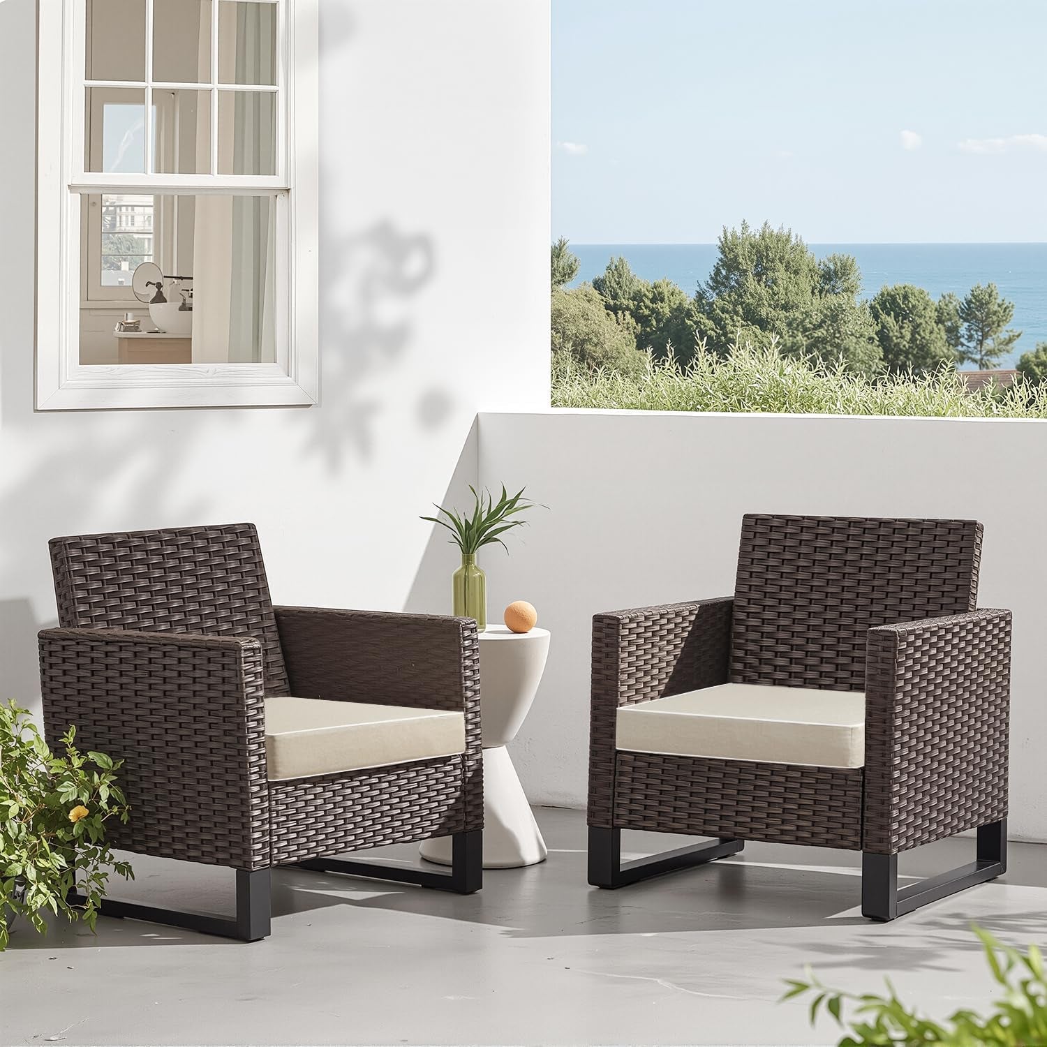 Outdoor Chair Cushions Set of 2, 19 x 19 x 3 Inch Waterproof Seat Cushions for Patio Furniture, Beige with Ties