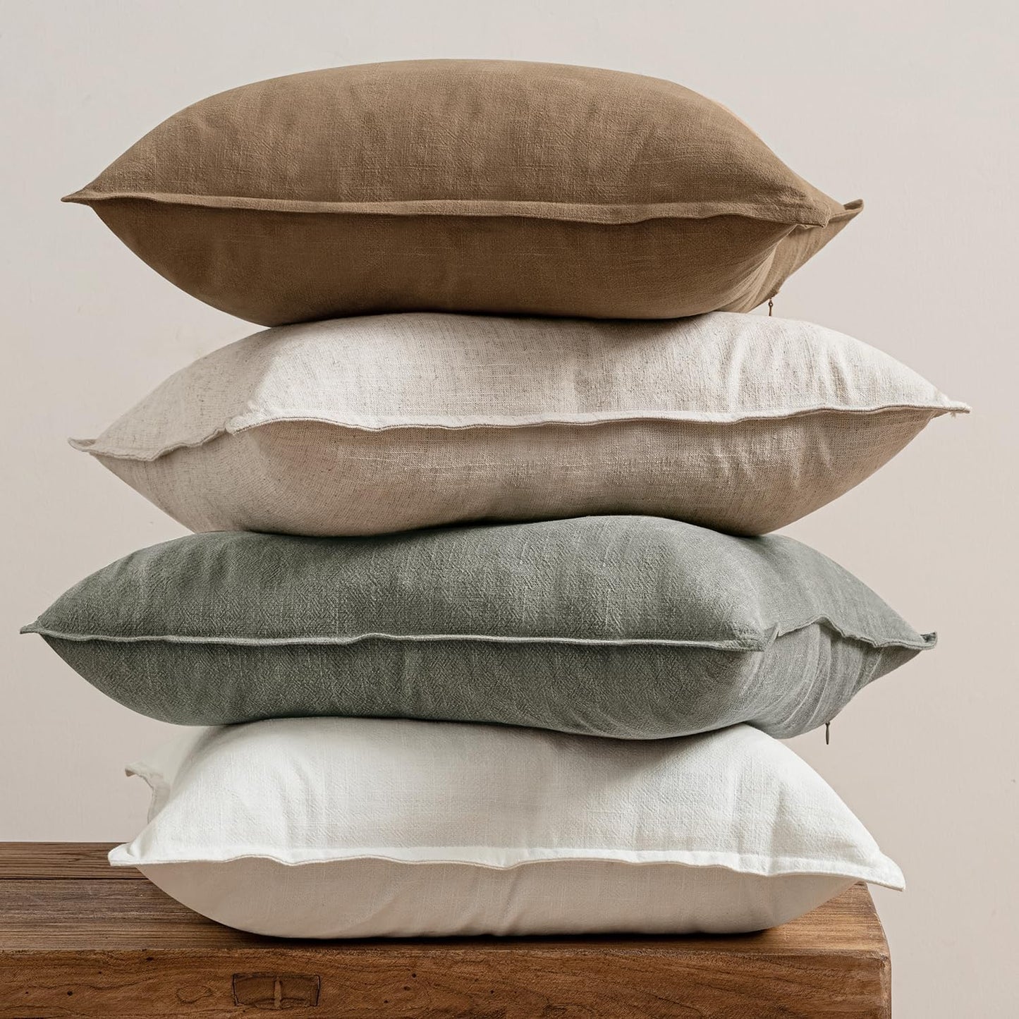 Set of 4 Neutral Linen Decorative Pillow Covers - Soft Solid Accent Cushion Cases for Modern Home Décor, 18x18 Inches