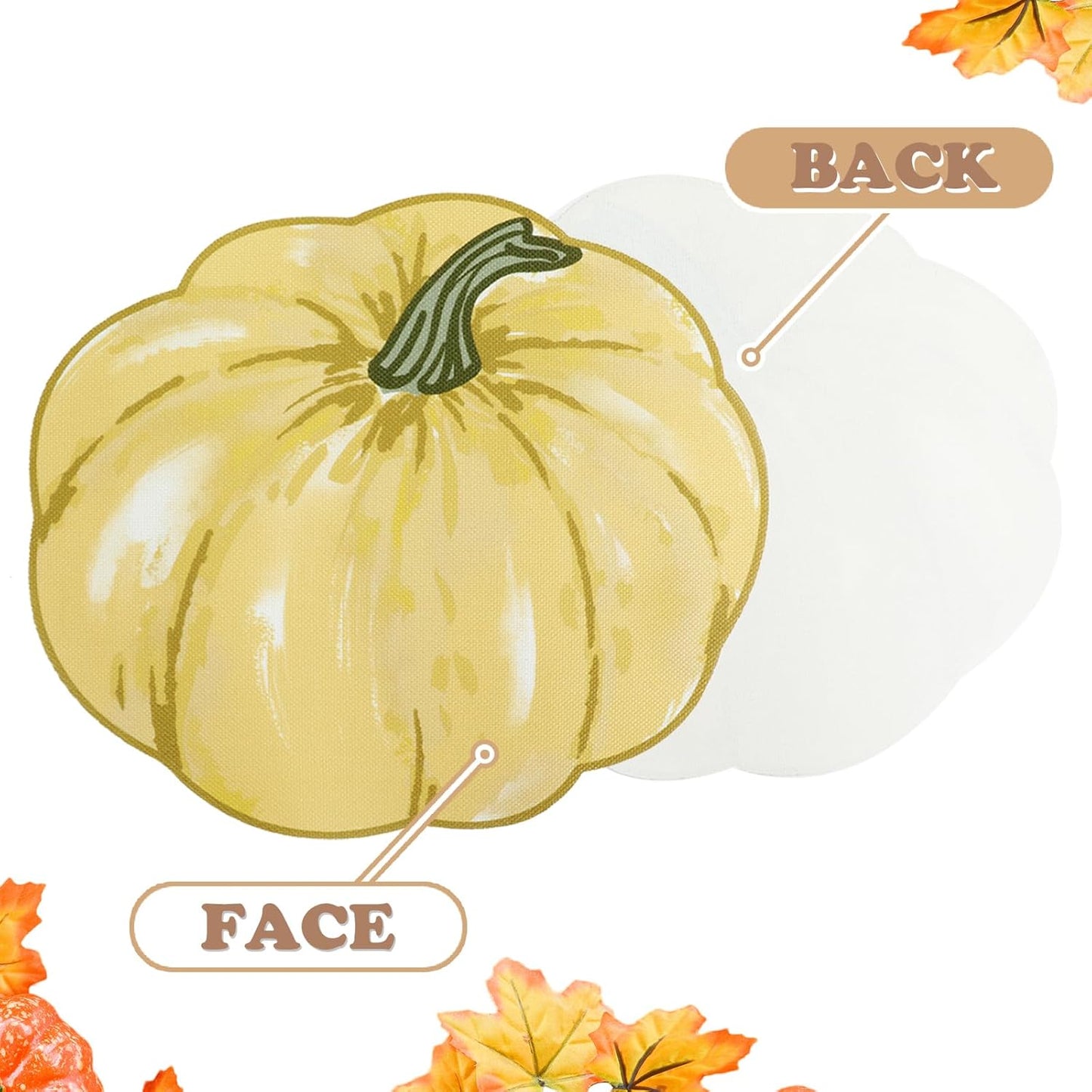 Fall Placemats Set of 4, Autumn Printed Pumpkin Textured Fabric Place Mats for Kitchen Dining Table,Thanksgiving Harvest Halloween Holiday Decor Placemat, Water-Proof, Washable, Each 13" X 15"