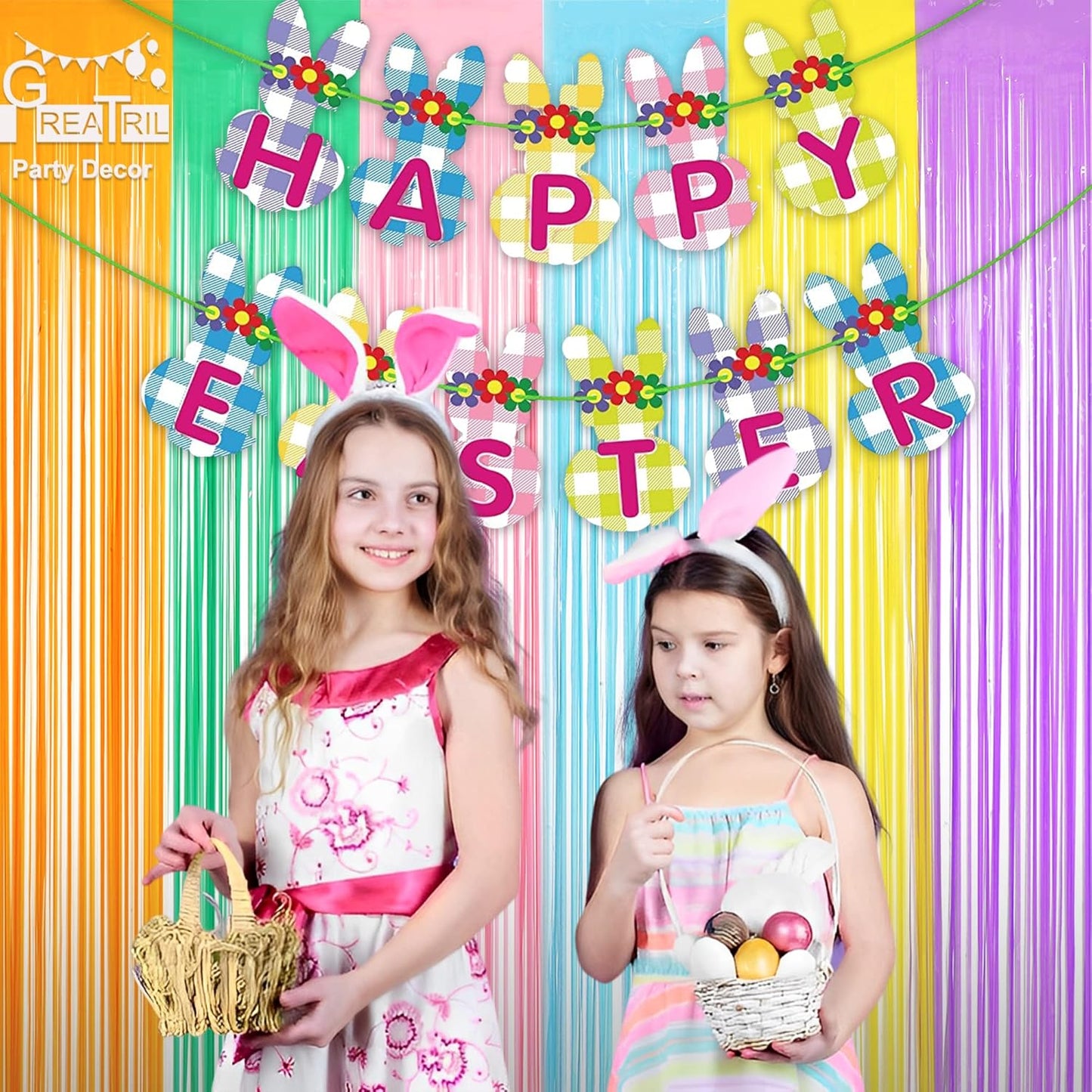 Pastel Tinsel Curtain 2 Packs and Pennant Banners 4 Strings