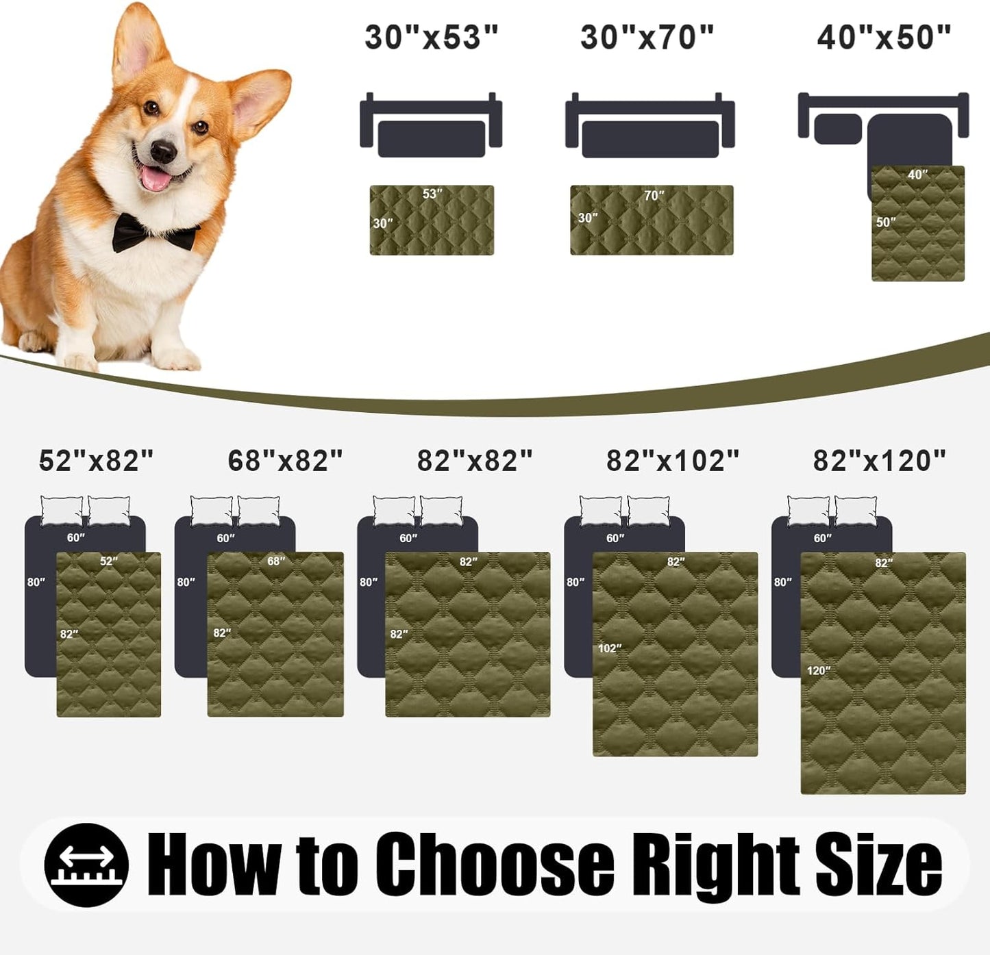 Waterproof Dog Bed Cover Blanket, Soft Reversible Pet Blanket, Washable Leakproof Cats Dogs Couch Cover for Sofa, Couch, Furniture (40X50 Inch, Green/Navy)